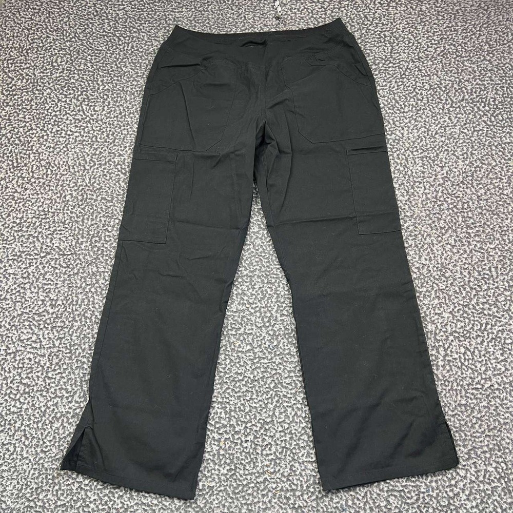 Cherokee Workwear Scrub Pants Women 32x28 Black Cargo Pockets Ribbed Waistband